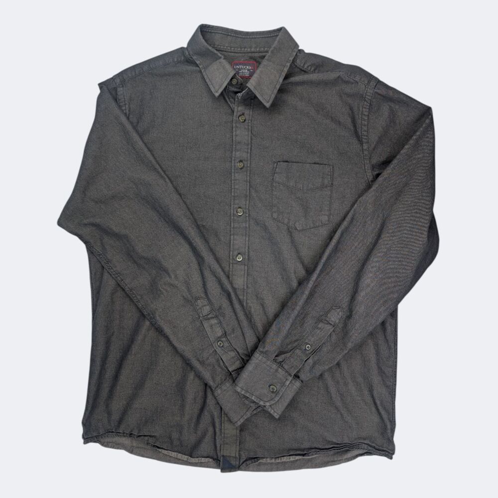 Untuckit 100% Cotton Mens Large Tall Button Up Shirt Charcoal Long Sleeve